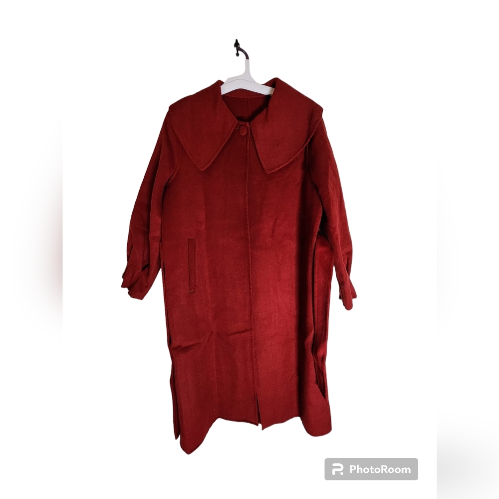 Christmas Red Women's Winter Coat Long Sleeve PeterPan Collar